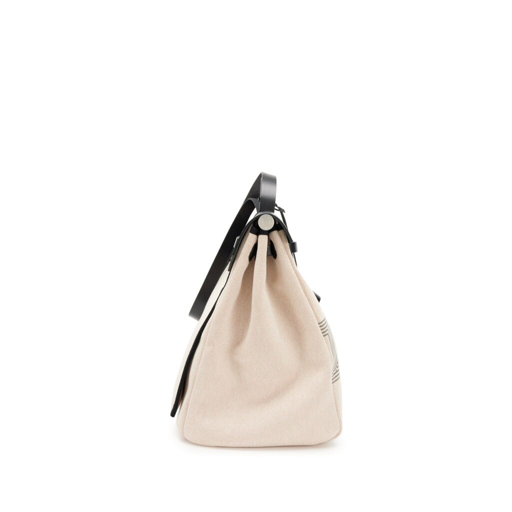 Ecru, Beige and Gris Meyer Toile and Black Hunter Herbag Zip Cabine 50 Bag Palladium Hardware, 2023