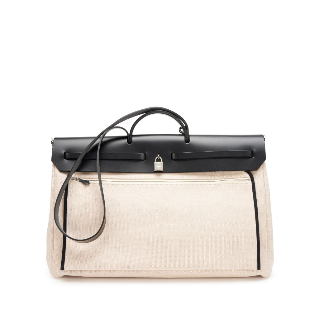 Ecru, Beige and Gris Meyer Toile and Black Hunter Herbag Zip Cabine 50 Bag Palladium Hardware, 2023