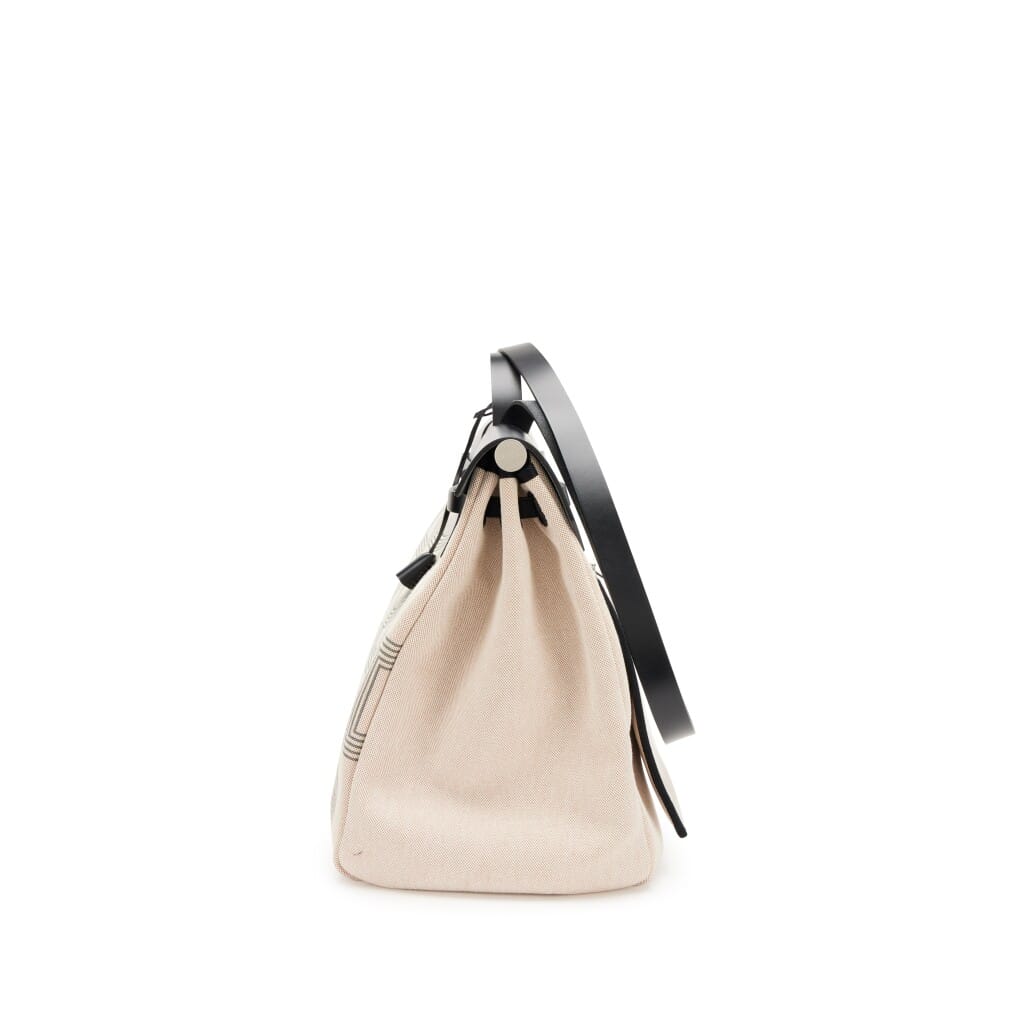 Ecru, Beige and Gris Meyer Toile and Black Hunter Herbag Zip Cabine 50 Bag Palladium Hardware, 2023