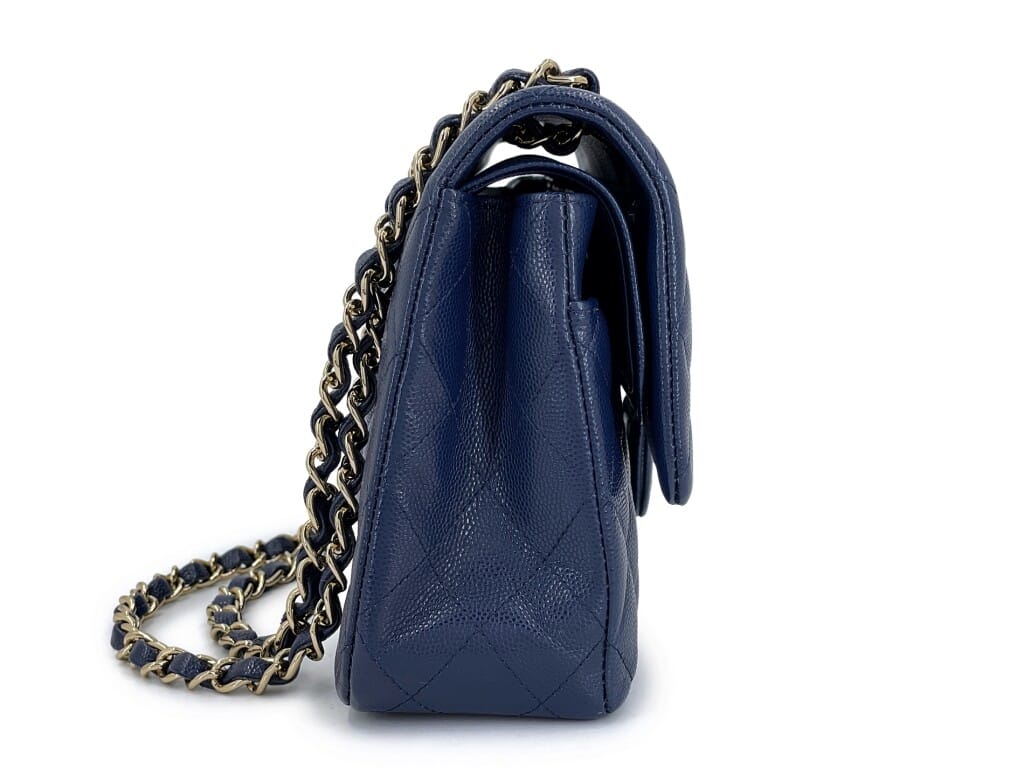 Navy Blue Quilted Caviar Medium Classic Double Flap Bag Gold Hardware, 2019-2020
