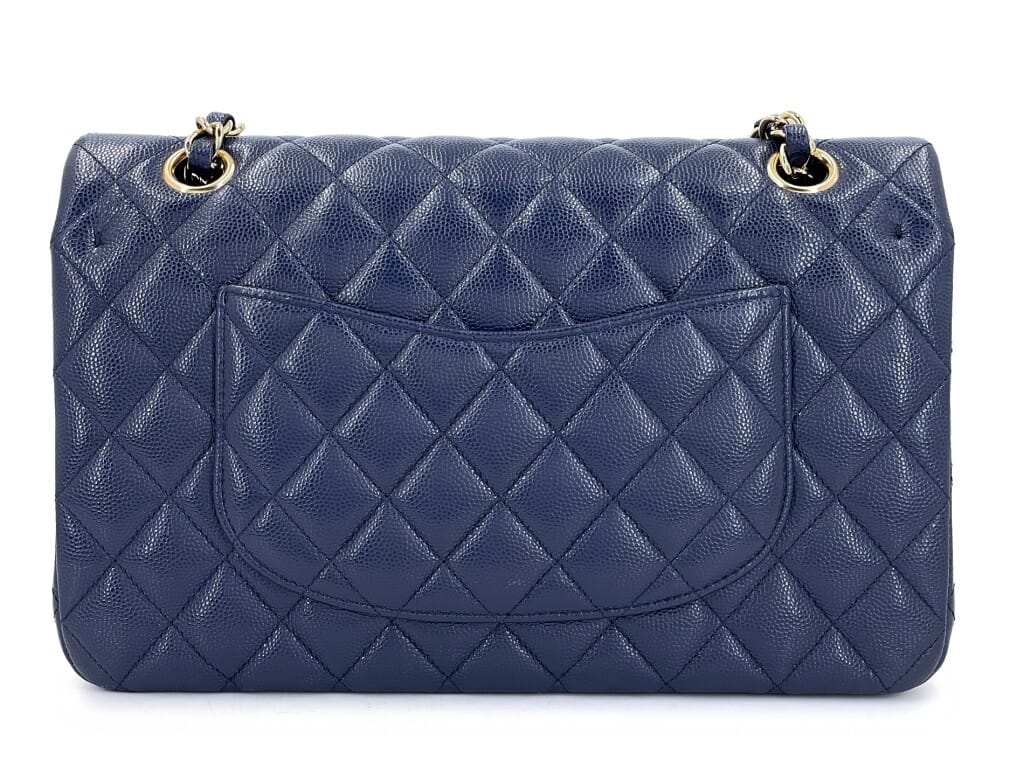 Navy Blue Quilted Caviar Medium Classic Double Flap Bag Gold Hardware, 2019-2020