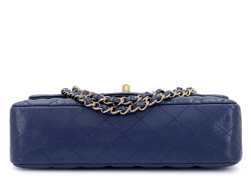 Navy Blue Quilted Caviar Medium Classic Double Flap Bag Gold Hardware, 2019-2020
