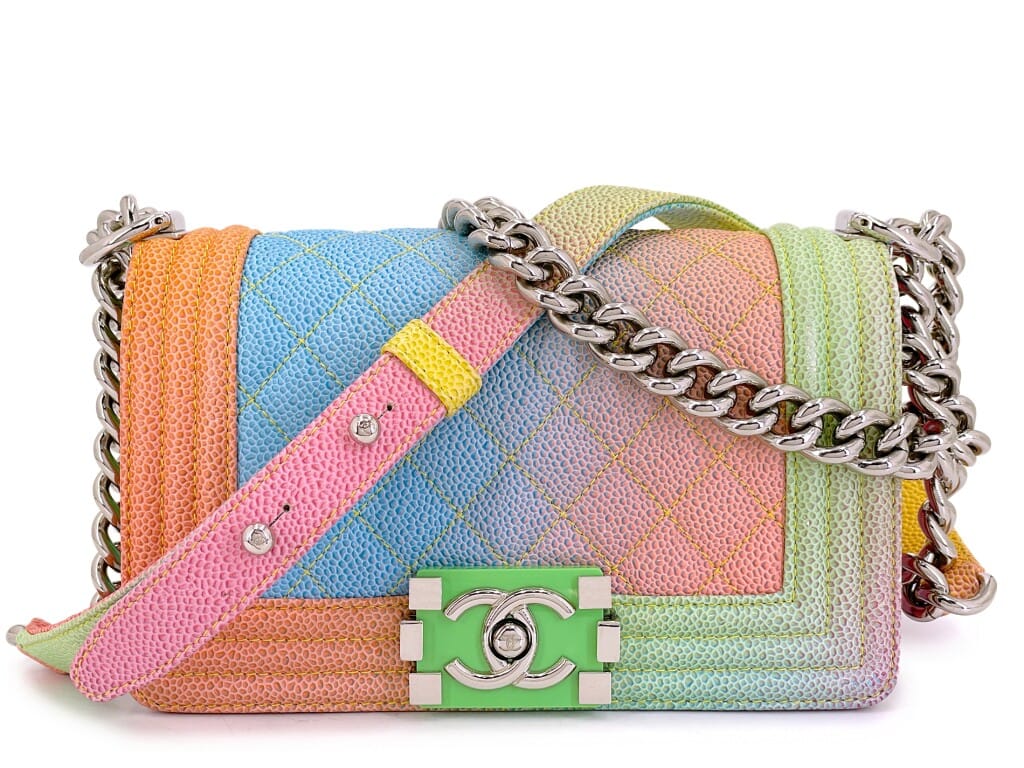 Rainbow Quilted Caviar Coco Cuba Small Boy Flap Bag Silver Hardware, 2017