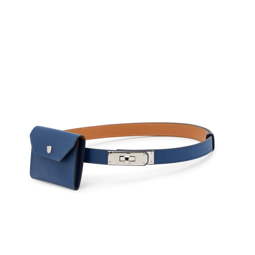 Set of Two Bleu Tie Togo Birkin 25 Palladium Hardware, 2025 and Bleu Tie Epsom Kelly Pocket Belt Palladium Hardware, 2025