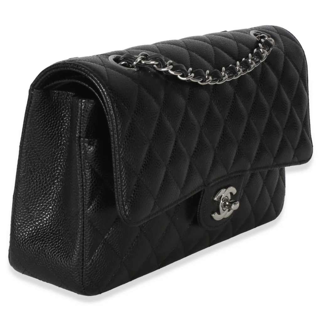 Black Quilted Caviar Medium Classic Double Flap Bag Silver Handbag, 2020