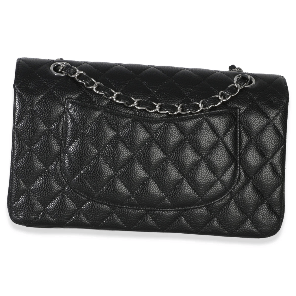 Black Quilted Caviar Medium Classic Double Flap Bag Silver Handbag, 2020