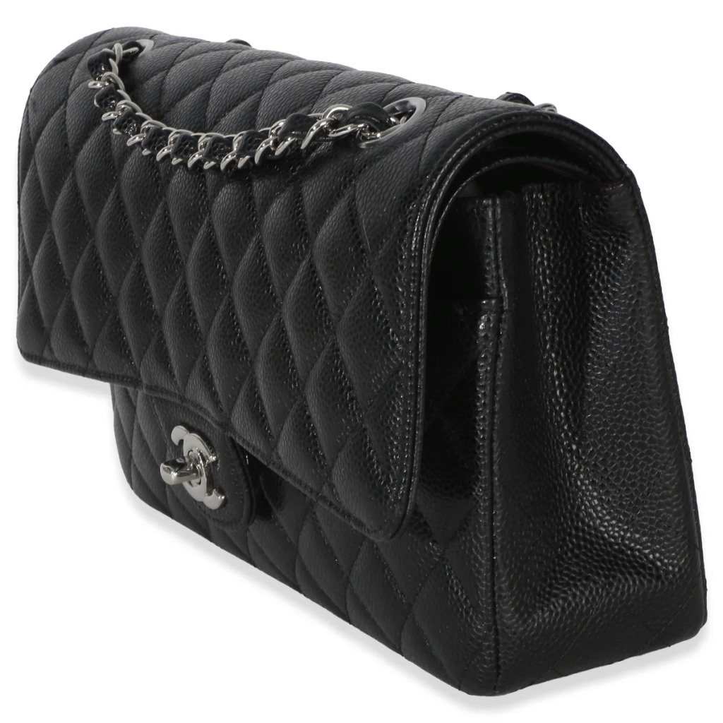 Black Quilted Caviar Medium Classic Double Flap Bag Silver Handbag, 2020
