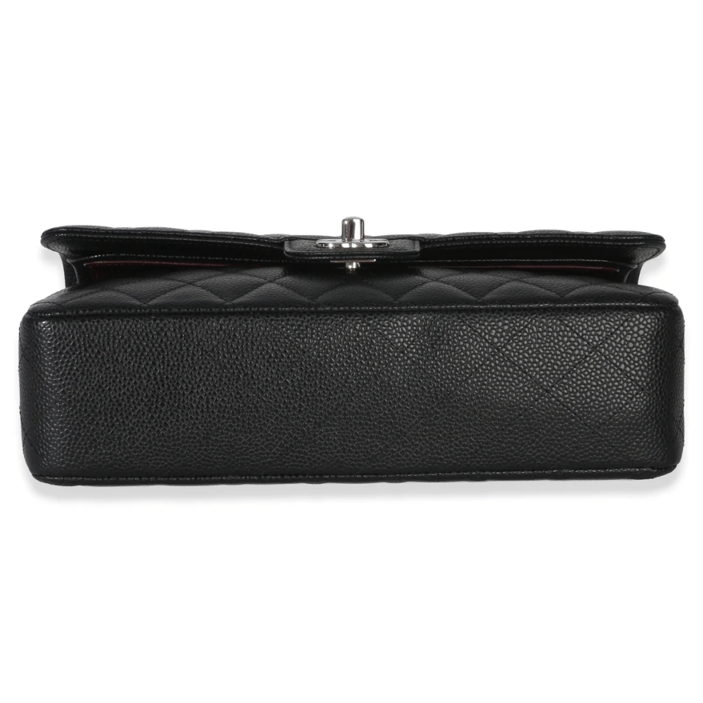 Black Quilted Caviar Medium Classic Double Flap Bag Silver Handbag, 2020