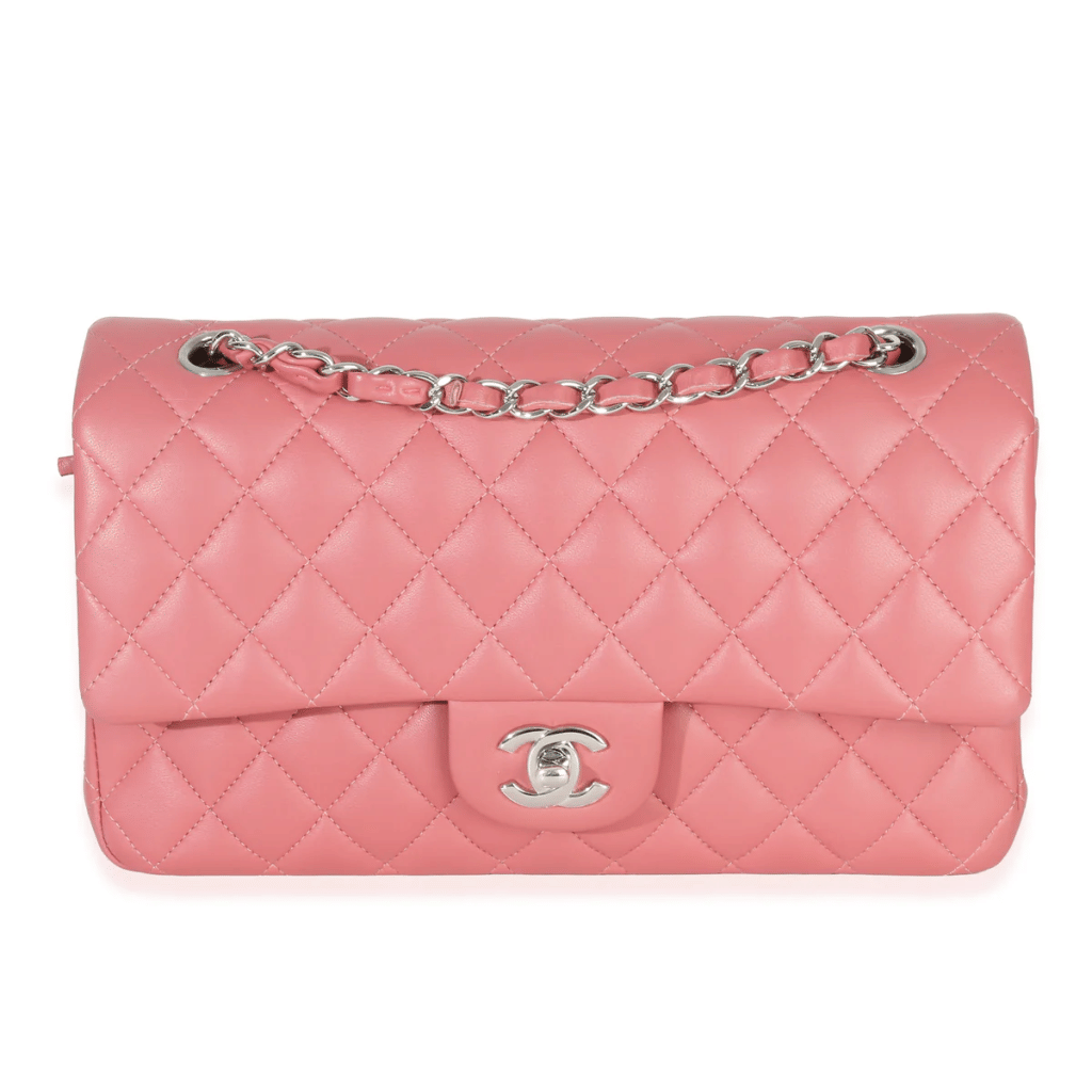 Pink Quilted Lambskin Medium Classic Double Flap Bag Silver Hardware, 2019