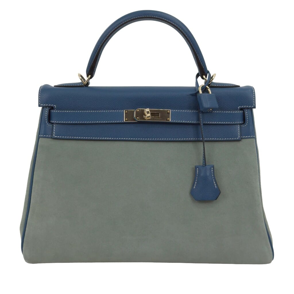 Limited Edition Bleu de Galice Evercolor and Ciel Grizzly Retourne Kelly 32 Permabrass Hardware, 2014