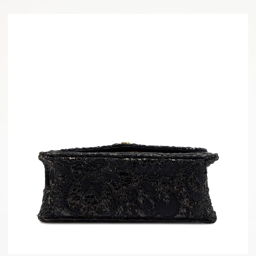 Vintage Black Lace and Satin Mini Square Classic Single Flap Bag Gold Hardware, 1997-1999