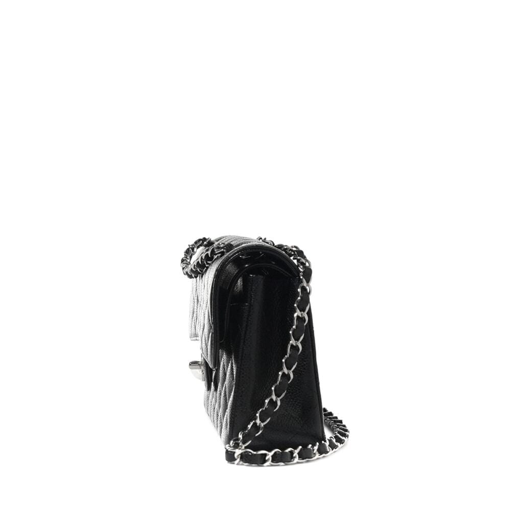 Black Quilted Caviar Small Timeless Double Flap Silver Hardware, 2018