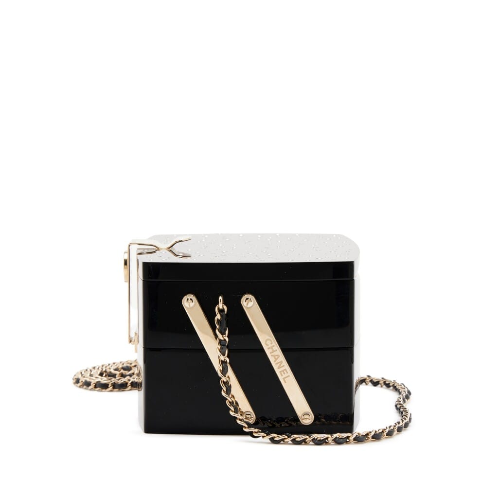 Moonlight Black Lucite and Crystal Minaudière Gold Hardware, 2016