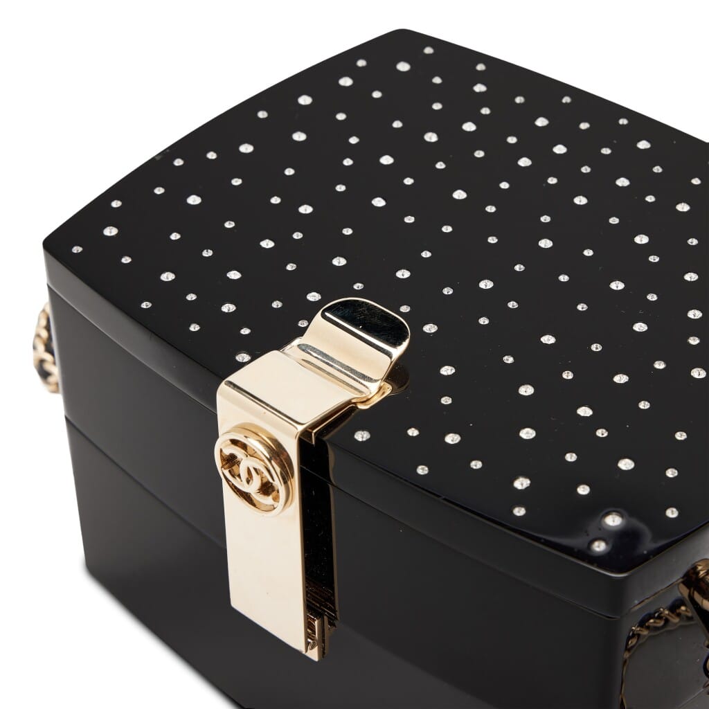 Moonlight Black Lucite and Crystal Minaudière Gold Hardware, 2016