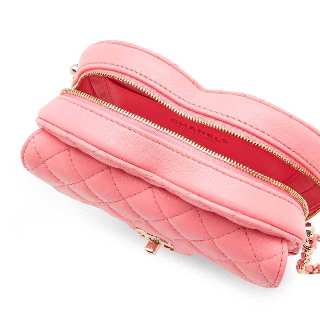 Pink Quilted Lambskin CC in Love Heart Bag Light Gold Hardware, 2022