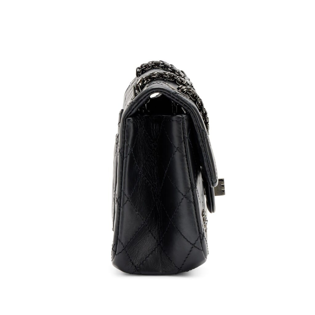 So Black Quilted Aged Calfskin Mini 2.55 Reissue Flap Bag Black Hardware, 2020s