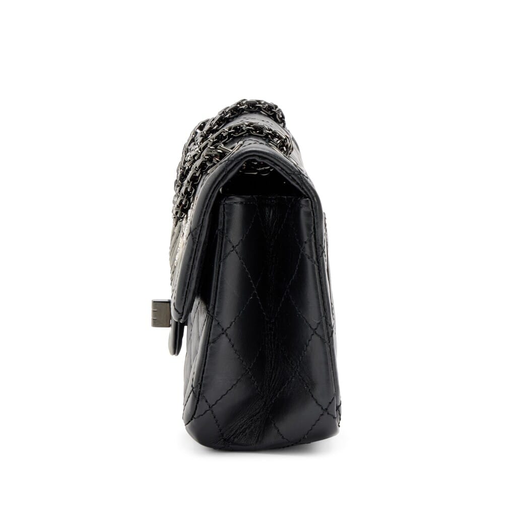 So Black Quilted Aged Calfskin Mini 2.55 Reissue Flap Bag Black Hardware, 2020s