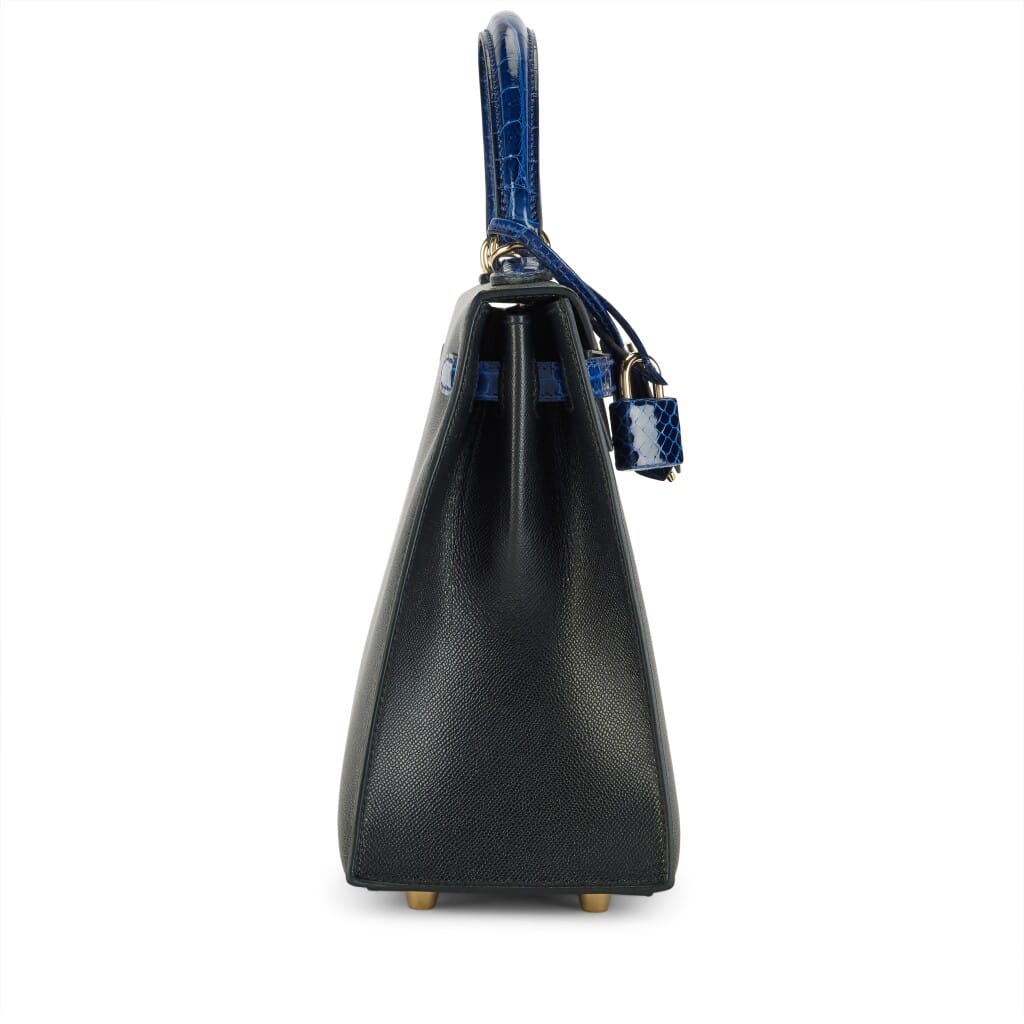 Black Madame and Bleu Electrique Shiny Crocodile Touch Sellier Kelly 25 Permabrass Hardware, 2025