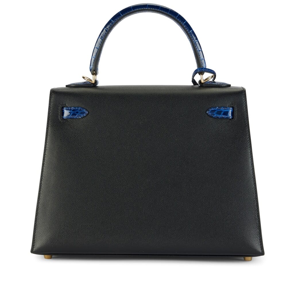 Black Madame and Bleu Electrique Shiny Crocodile Touch Sellier Kelly 25 Permabrass Hardware, 2025
