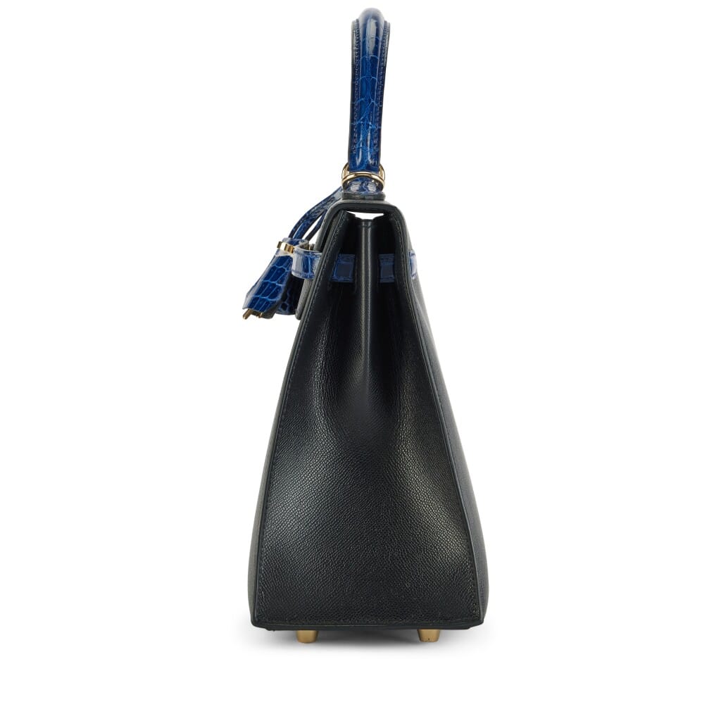 Black Madame and Bleu Electrique Shiny Crocodile Touch Sellier Kelly 25 Permabrass Hardware, 2025
