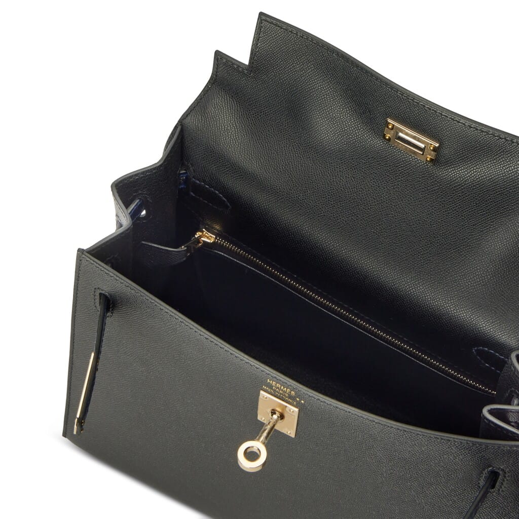 Black Madame and Bleu Electrique Shiny Crocodile Touch Sellier Kelly 25 Permabrass Hardware, 2025