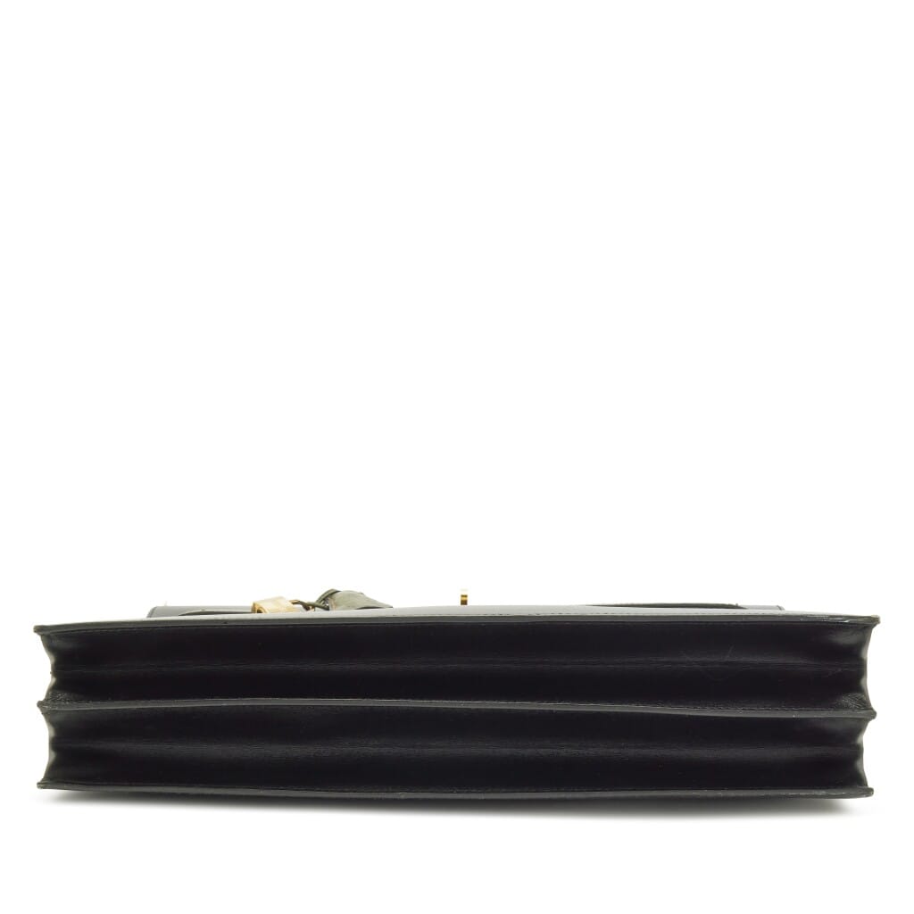 Vintage Black Box Calf and Vert Veronese Ostrich Kelly Depeches 38 Briefcase Gold Hardware, 1996