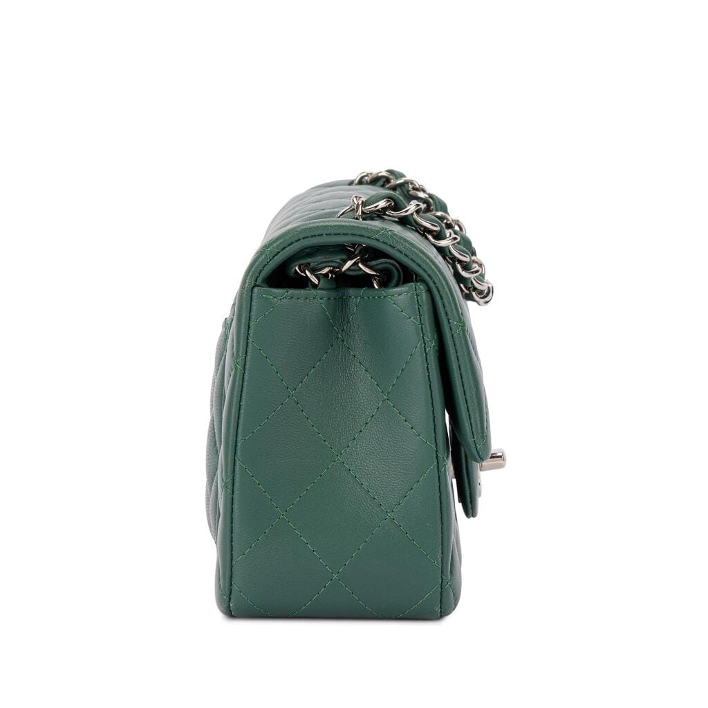 Green Quilted Lambskin Mini Flap Bag Silver Hardware, 2018-19