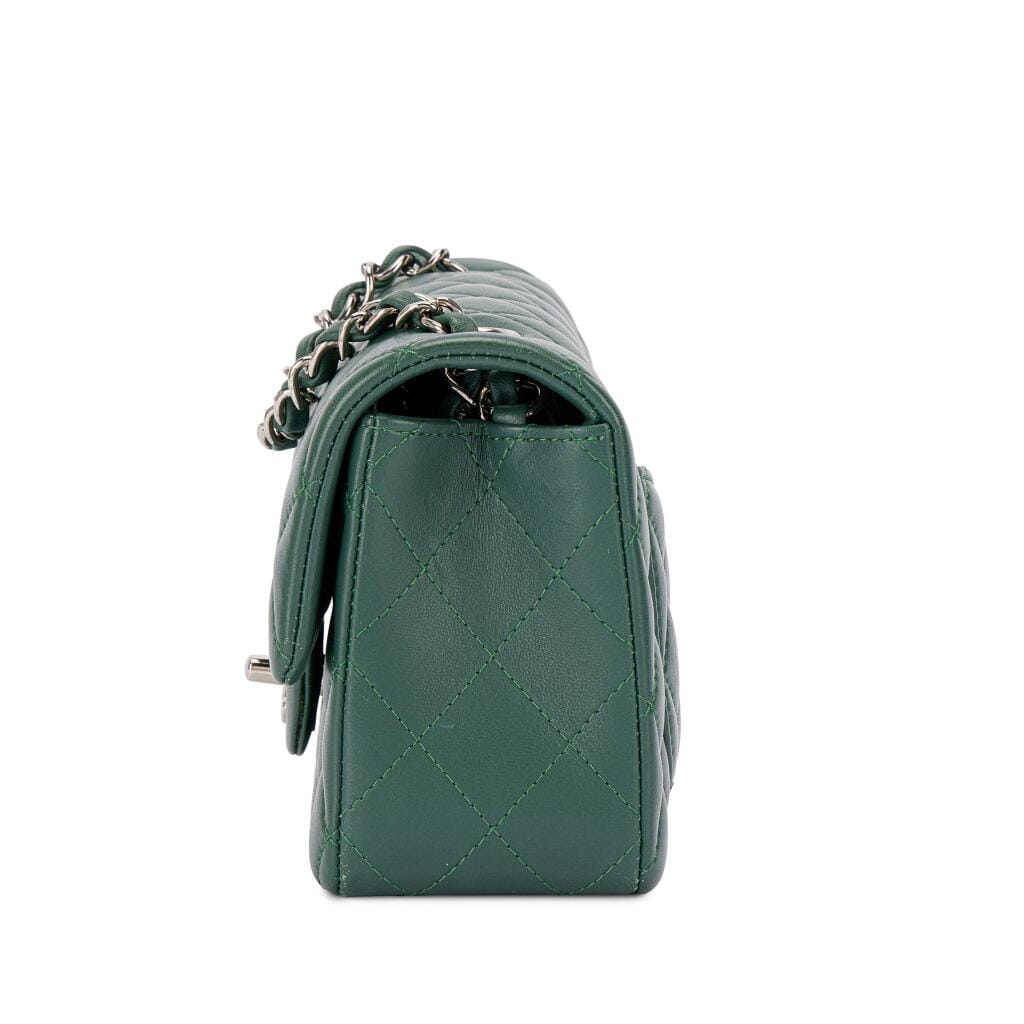 Green Quilted Lambskin Mini Flap Bag Silver Hardware, 2018-19