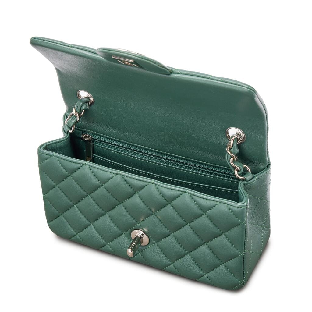 Green Quilted Lambskin Mini Flap Bag Silver Hardware, 2018-19
