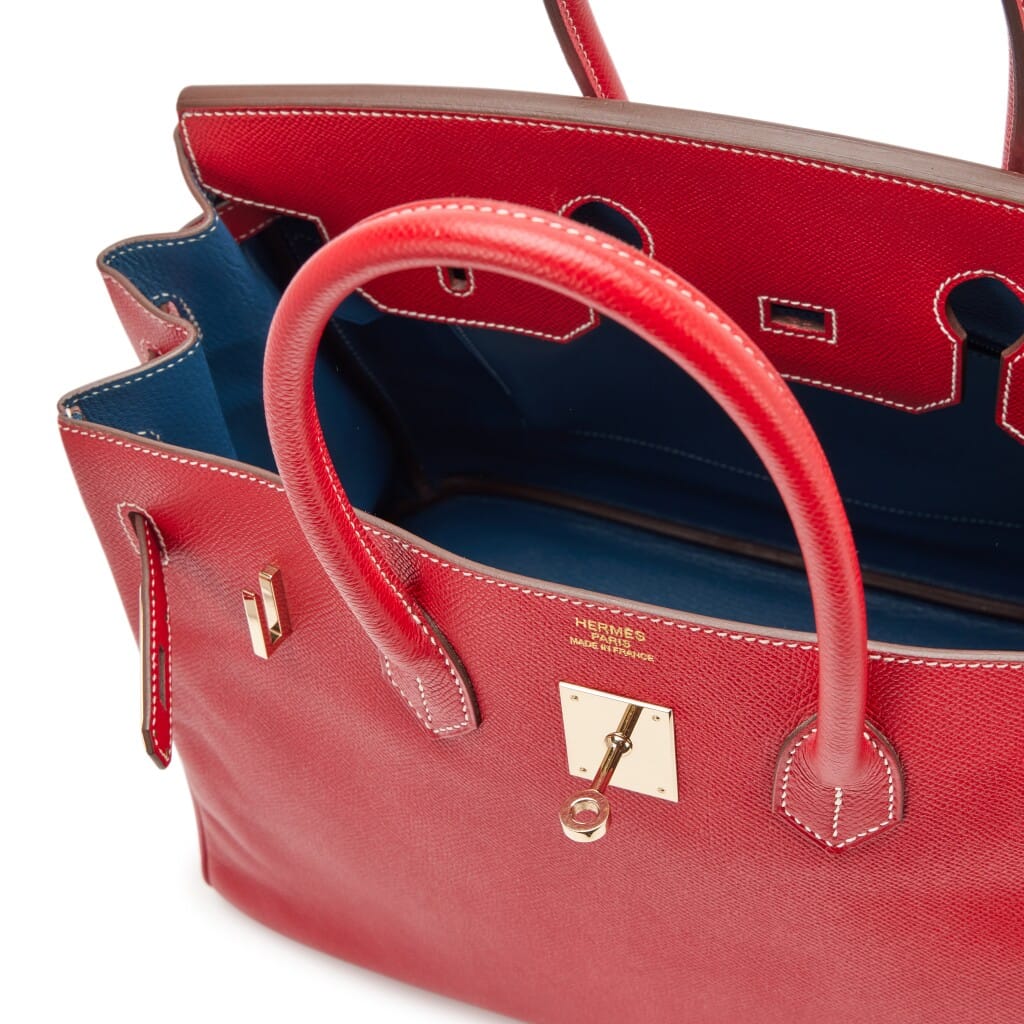 Rouge Casaque Epsom and Bleu Thalassa Verso Candy Birkin 35 Permabrass Hardware, 2012