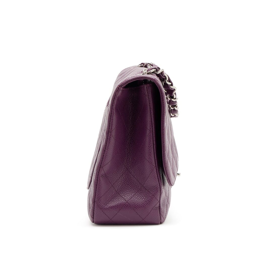Purple Quilted Caviar Classic Jumbo Single Flap Bag Silver Hardware, 2005-2006