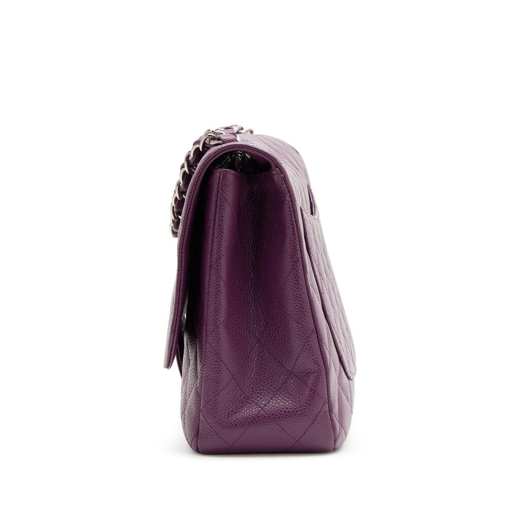 Purple Quilted Caviar Classic Jumbo Single Flap Bag Silver Hardware, 2005-2006