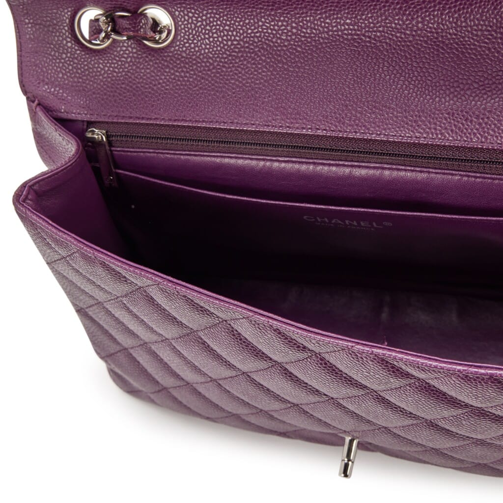 Purple Quilted Caviar Classic Jumbo Single Flap Bag Silver Hardware, 2005-2006