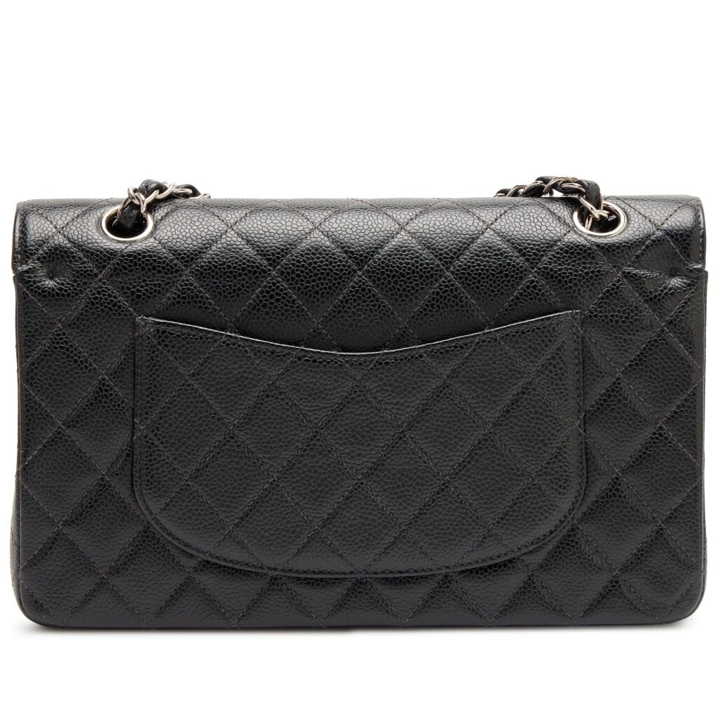 Vintage Black Quilted Caviar Medium Classic Double Flap Bag Silver Hardware, 2000-2002