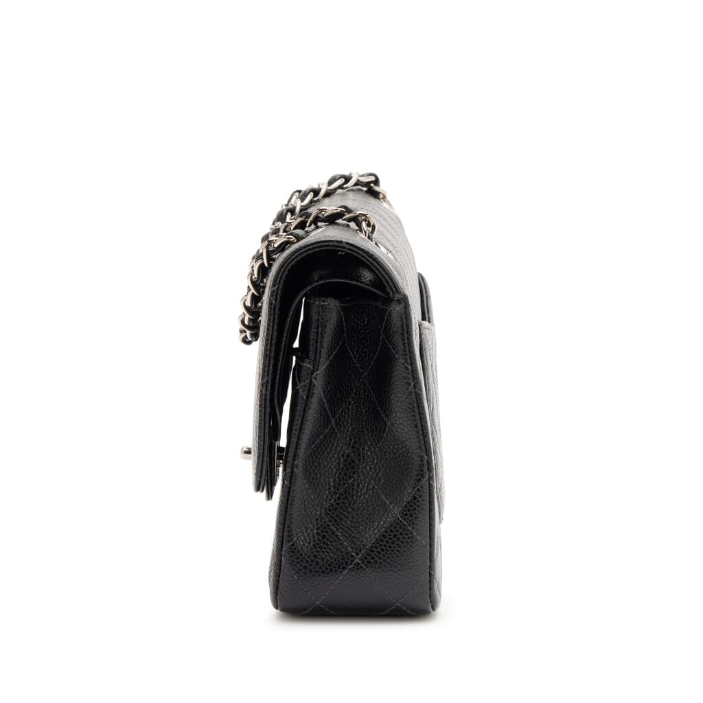 Vintage Black Quilted Caviar Medium Classic Double Flap Bag Silver Hardware, 2000-2002