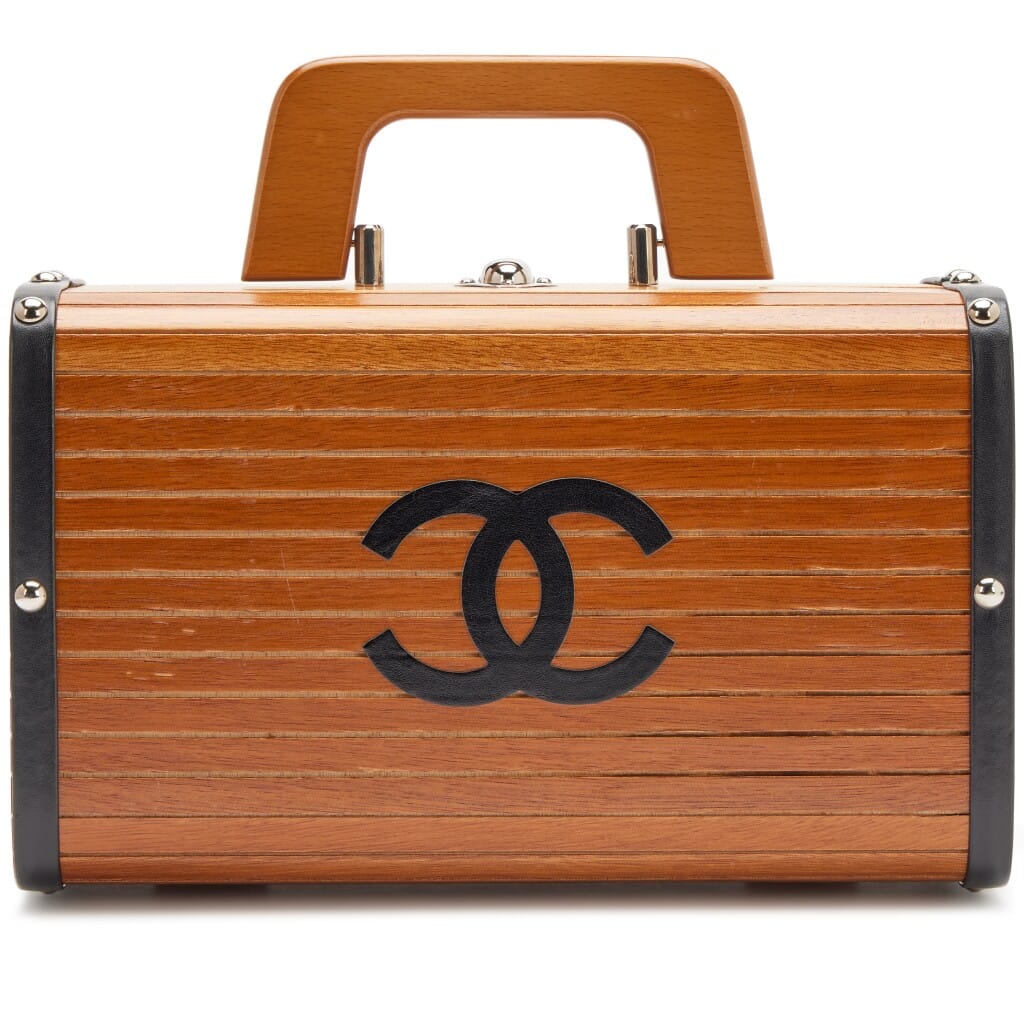 Vintage Brown CC Wooden Trunk Vanity Bag Silver Hardware, 1994-1996