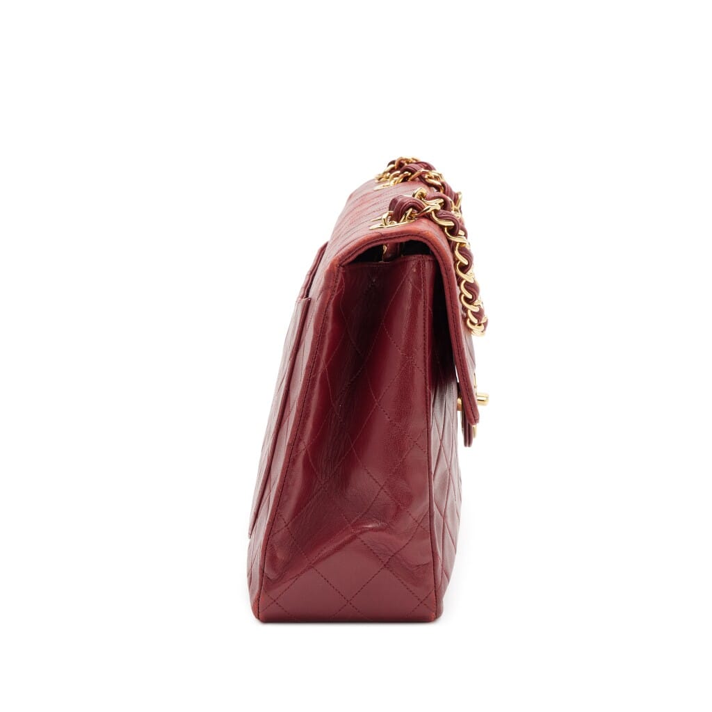 Vintage Burgundy Red Quilted Lambskin Maxi Jumbo XL Classic Single Flap Bag Gold Hardware, 1991-1994