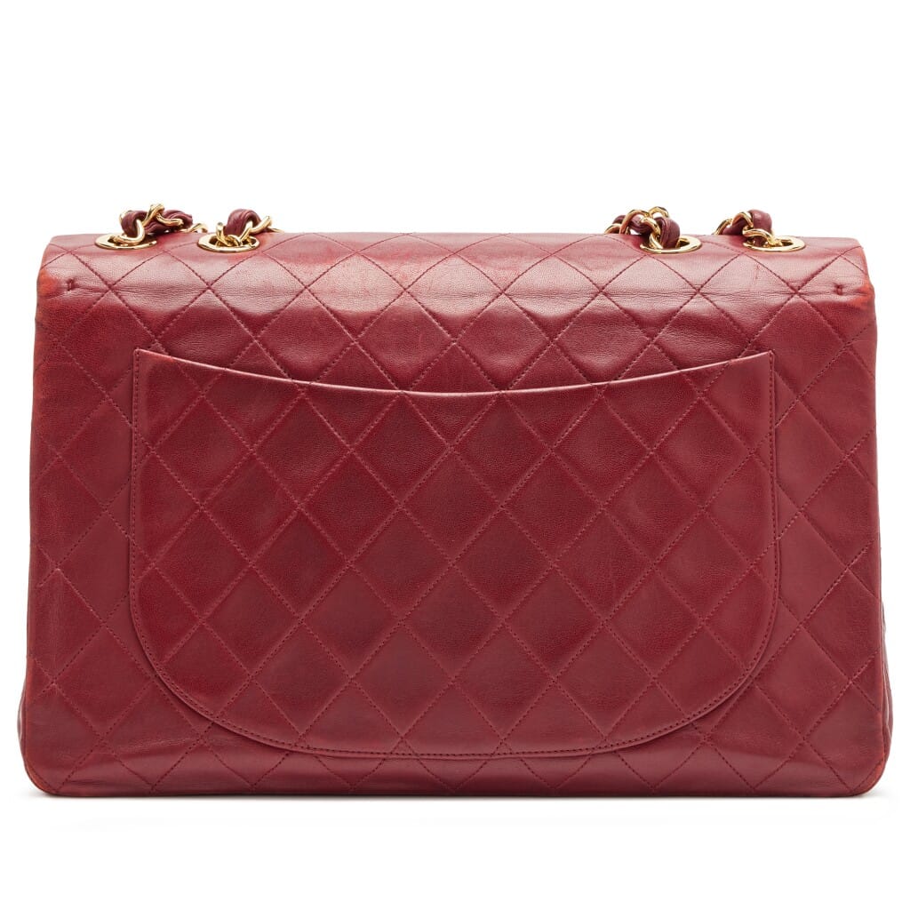 Vintage Burgundy Red Quilted Lambskin Maxi Jumbo XL Classic Single Flap Bag Gold Hardware, 1991-1994