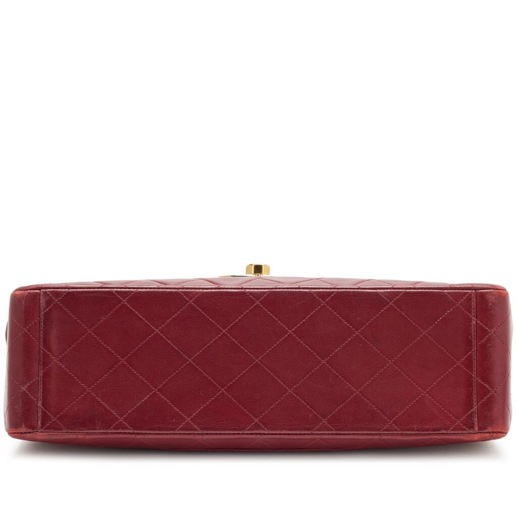 Vintage Burgundy Red Quilted Lambskin Maxi Jumbo XL Classic Single Flap Bag Gold Hardware, 1991-1994