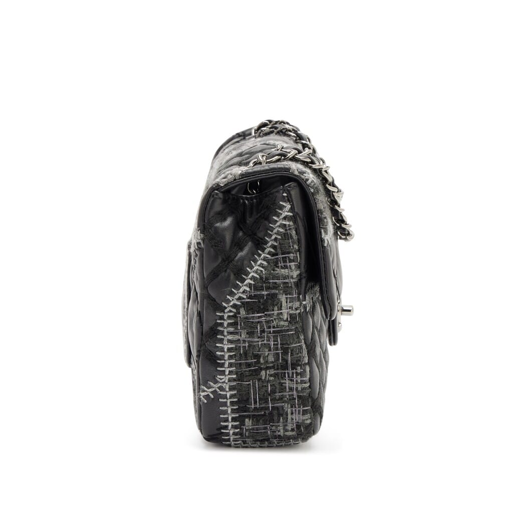 Black and Multicolor Patchwork Tweed and Lambskin Medium Classic Single Flap Silver Hardware, 2011