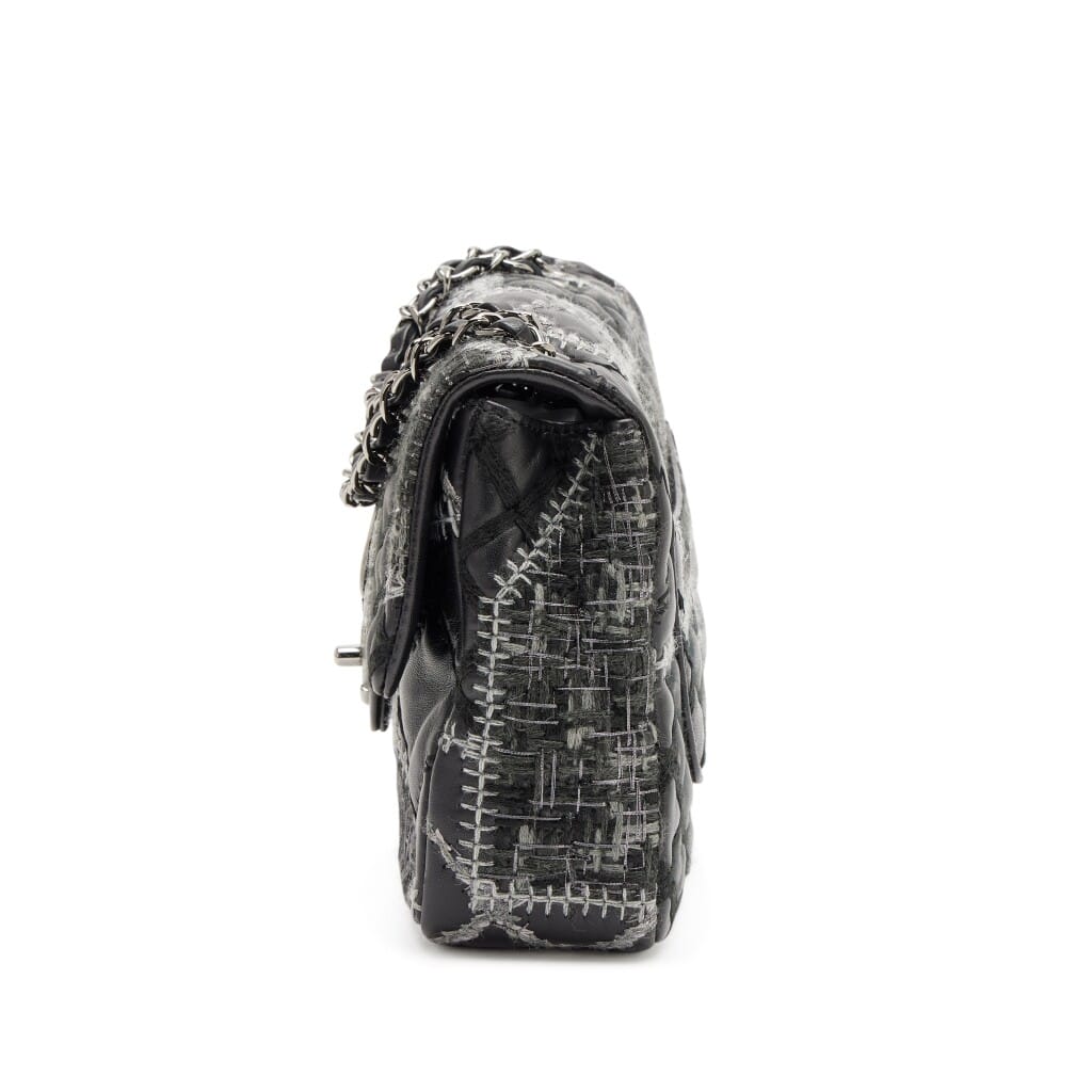 Black and Multicolor Patchwork Tweed and Lambskin Medium Classic Single Flap Silver Hardware, 2011