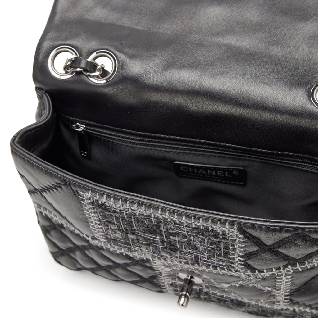 Black and Multicolor Patchwork Tweed and Lambskin Medium Classic Single Flap Silver Hardware, 2011