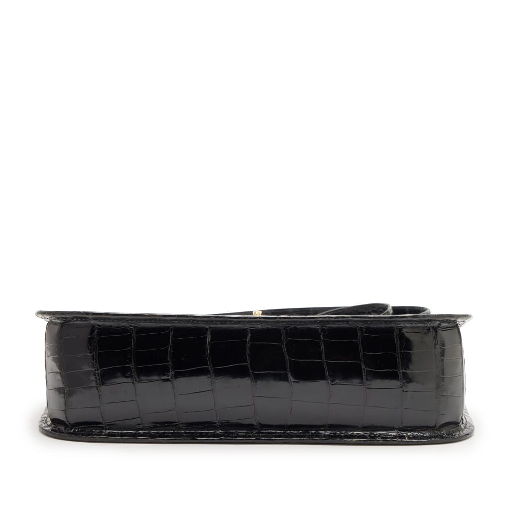 Vintage Black Shiny Porosus Crocodile Trim II 31 Gold Hardware, 1980s
