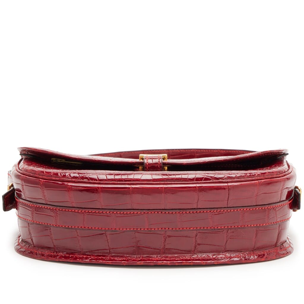 Vintage Rouge Vif Shiny Porosus Crocodile Balle De Golf Bag Gold Hardware, 1980s