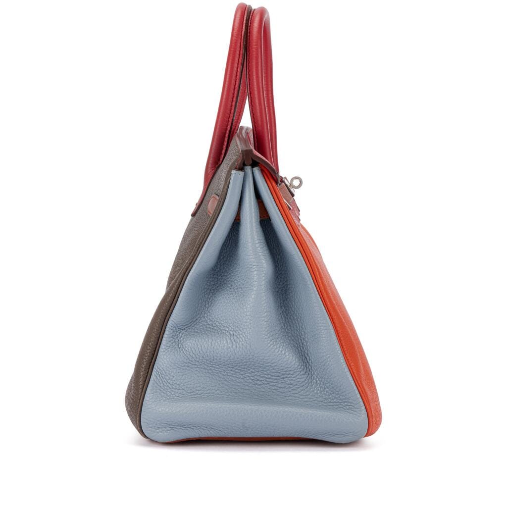 Limited Edition Orange H, Etain, Sanguine, Bleu Hydra, Gold and Bleu Lin Clémence Arlequin Birkin 35 Palladium Hardware, 2012
