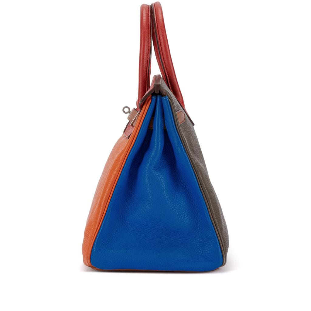 Limited Edition Orange H, Etain, Sanguine, Bleu Hydra, Gold and Bleu Lin Clémence Arlequin Birkin 35 Palladium Hardware, 2012