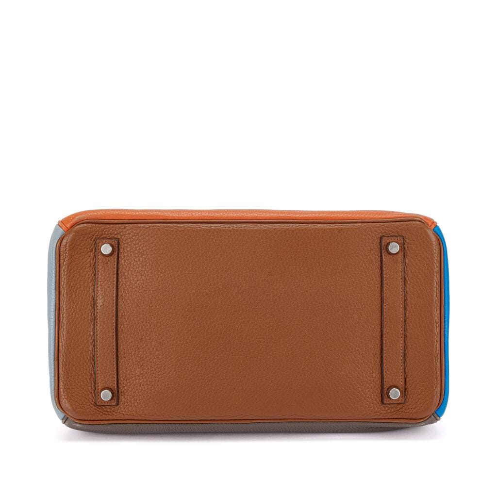 Limited Edition Orange H, Etain, Sanguine, Bleu Hydra, Gold and Bleu Lin Clémence Arlequin Birkin 35 Palladium Hardware, 2012