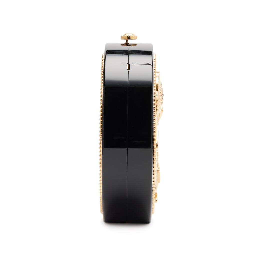 Limited Edition Runway Black and Gold Strass Plexiglass Evening in Greece Owl Minaudière Evening Bag Gold Hardware, 2018