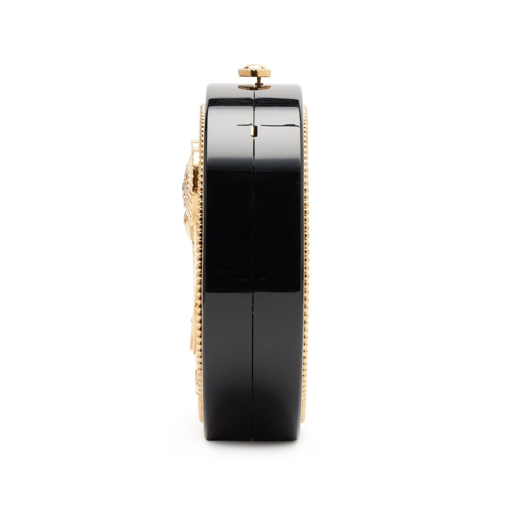 Limited Edition Runway Black and Gold Strass Plexiglass Evening in Greece Owl Minaudière Evening Bag Gold Hardware, 2018