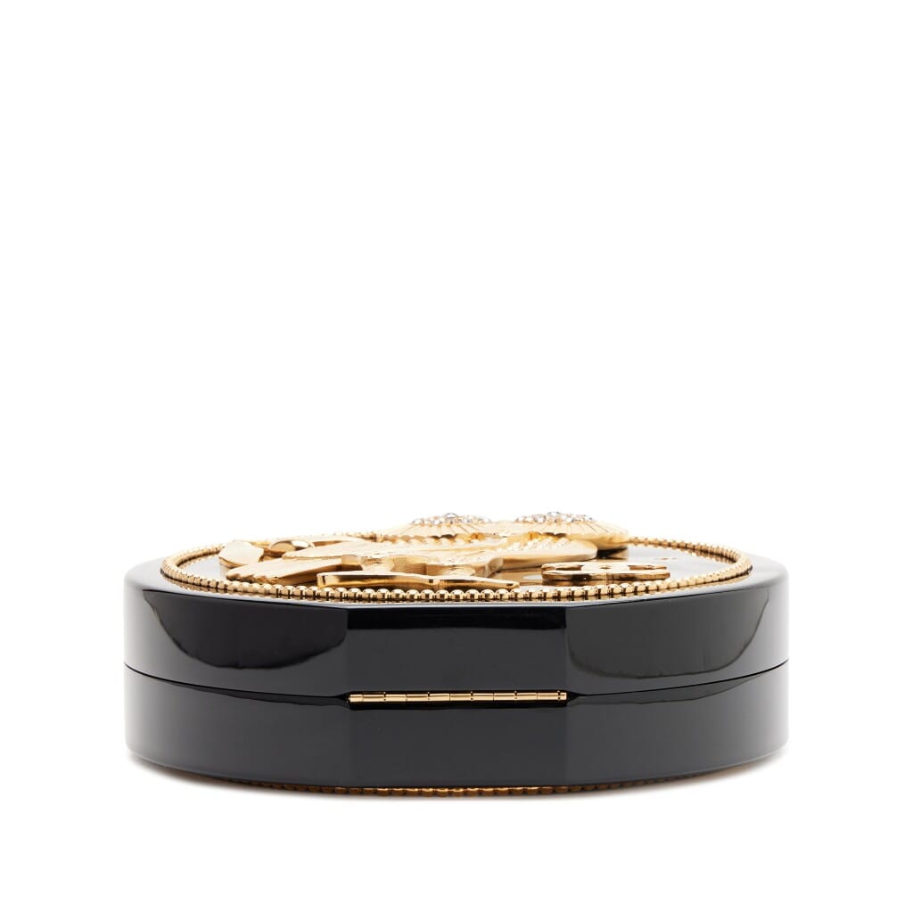Limited Edition Runway Black and Gold Strass Plexiglass Evening in Greece Owl Minaudière Evening Bag Gold Hardware, 2018